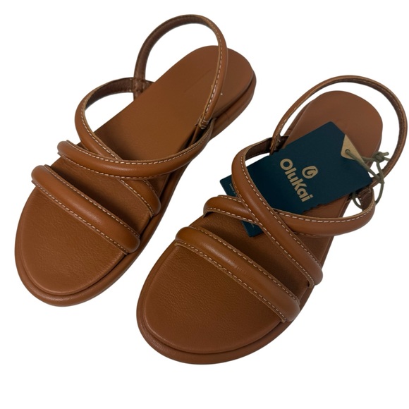 OluKai Tiare Women's Size 7 Strappy Sandals Fox Brown Leather Comfort shoes NWT - Picture 1 of 11